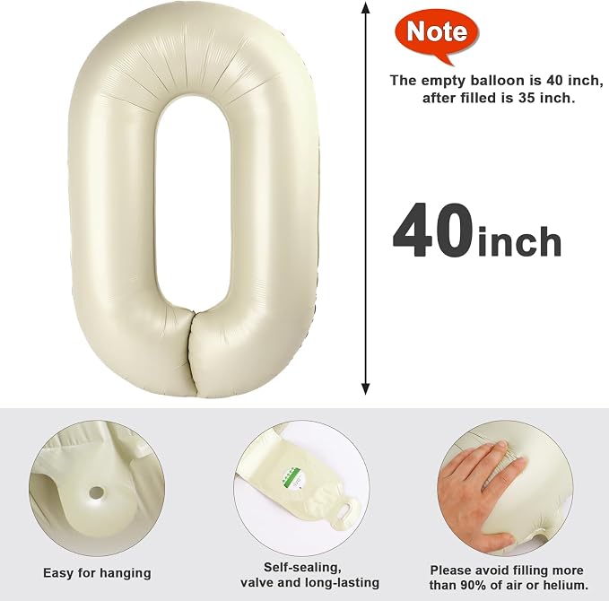 0 Balloon Number 40 Inch Cream Balloons - Image 5