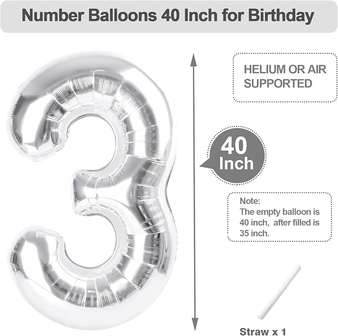 Number Balloons 40 Inch Silver 2 Balloon - Image 5