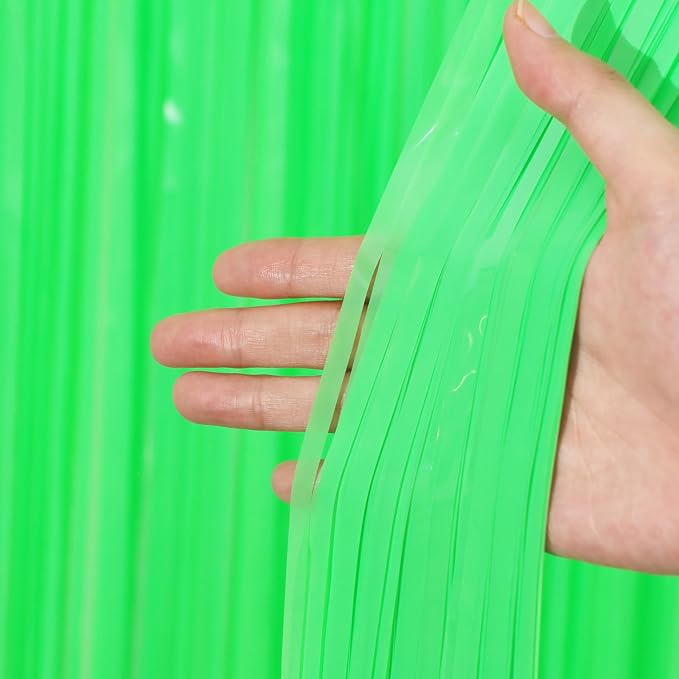 Voircoloria Pastel Green Foil Fringe Backdrop Curtains, 2 Pack | Tinsel - Image 2