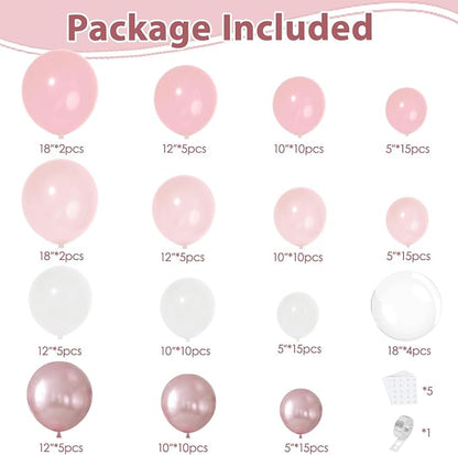 Pink White Clear Balloons Arch Kit, Party Decor. | Pastel/dusty light pink - Image 2