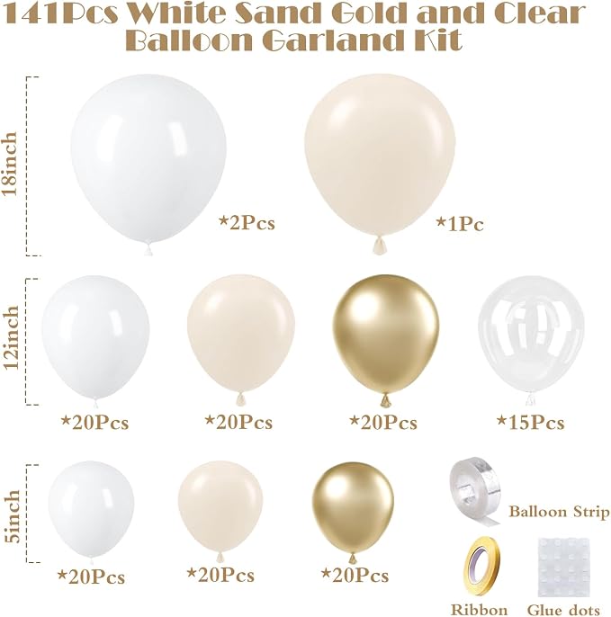 KARLURE White and Gold Balloons Arch Kit Garland - Image 2