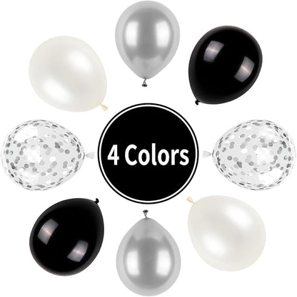 Black and Silver Balloons, Metallic Silver and Black Balloons Pearl Silver - Image 3