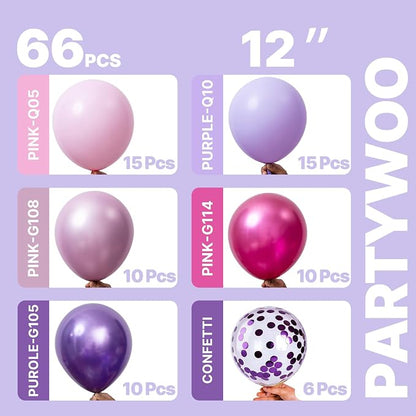 PartyWoo Pink and Purple Balloons 66pcs Baby Metallic Pink Purple Balloons | - Image 2