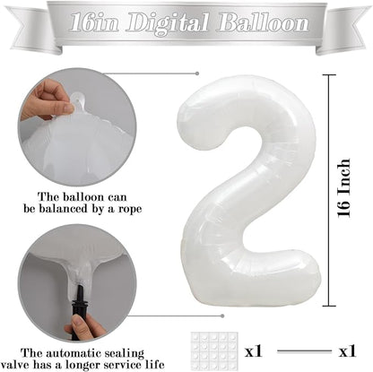 TONIFUL Number Balloon 16 Inch 10 Pcs White 0-9 Birthday Number Balloons | - Image 2