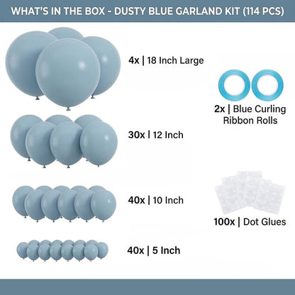 114pcs Dusty Blue Balloons Different Sizes, 18 12 10 5 inch Blue Balloons | - Image 2