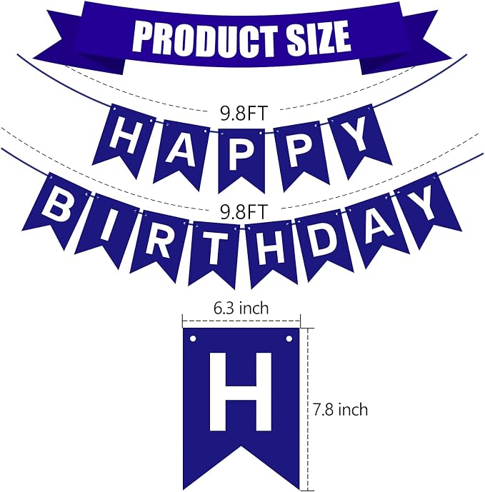 Pre-Strung Navy Blue Happy Birthday Banner Signs Party Decorations - Image 4