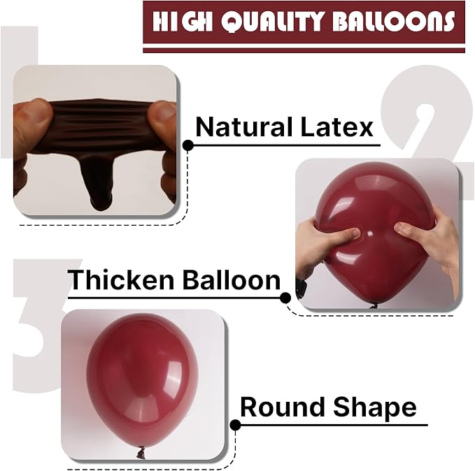 PartyWoo Burgundy Balloons 101pcs Dark Chestnut Red Maroon Color | Balloons - Image 9