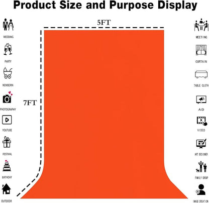 Orange Photography Backdrop for Photoshoot, Fabric 5x7ft | Polyester Studio - Image 3
