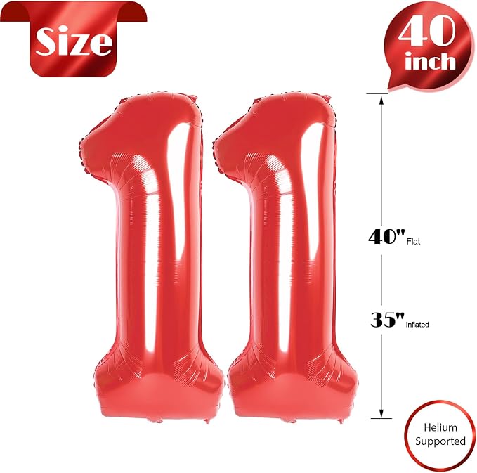 Red 11 Balloon - Number Balloon 40 Inch, 11th Red Birthday Decorations | Large - Image 5
