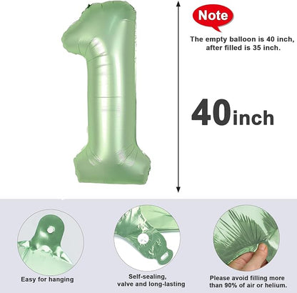 Number 1 Balloon Birthday Decorations, 40In Sage-Green Balloons - Image 7