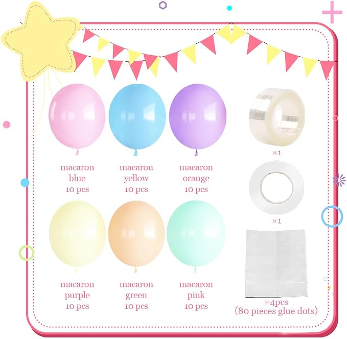 Pastel Balloons, 12 Inch 60 Pcs, Birthday Party Decor | Pastel Rainbow Balloons - Image 4