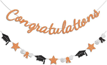 Congratulations Banner Orange and Black Graduation Decorations Class of 2026 by Vofrise