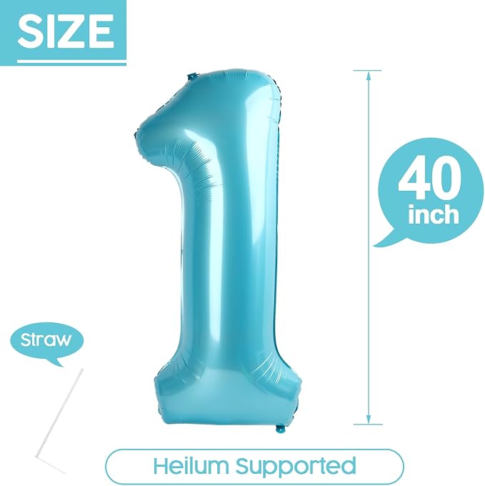 1 Balloon - Pastel Blue Birthday Number Balloons, 40 Inch Decorations | Pastel - Image 5