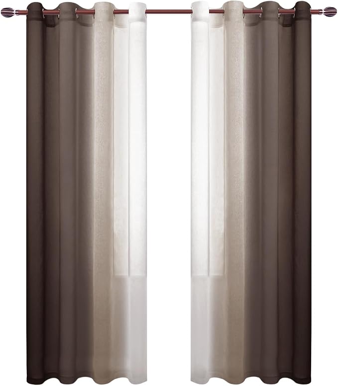 DWCN Brown Faux Linen Ombre Sheer Curtains - Image 8