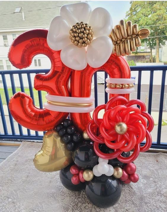 Red 3 Balloon - Number Balloon 40 Inch, 3rd Red Birthday Decorations | Large - Image 3