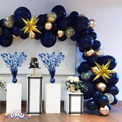 PMU Bursting Star Metallic Foil Spray Centerpiece-Royal Blue Balloon Weights - Image 2