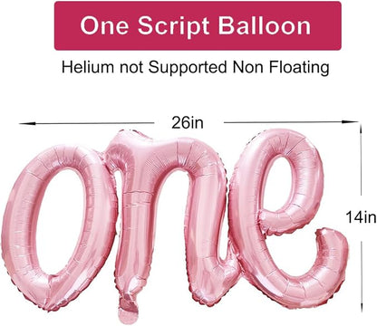 2Pcs Pearl Pink Foil 40" Number 1 and 26" Script Letter One Balloon Set | Large - Image 3