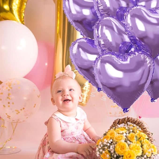 Light Purple Heart Balloons，18 Inch Light Purple Foil Mylar Love Heart Shaped - Image 6