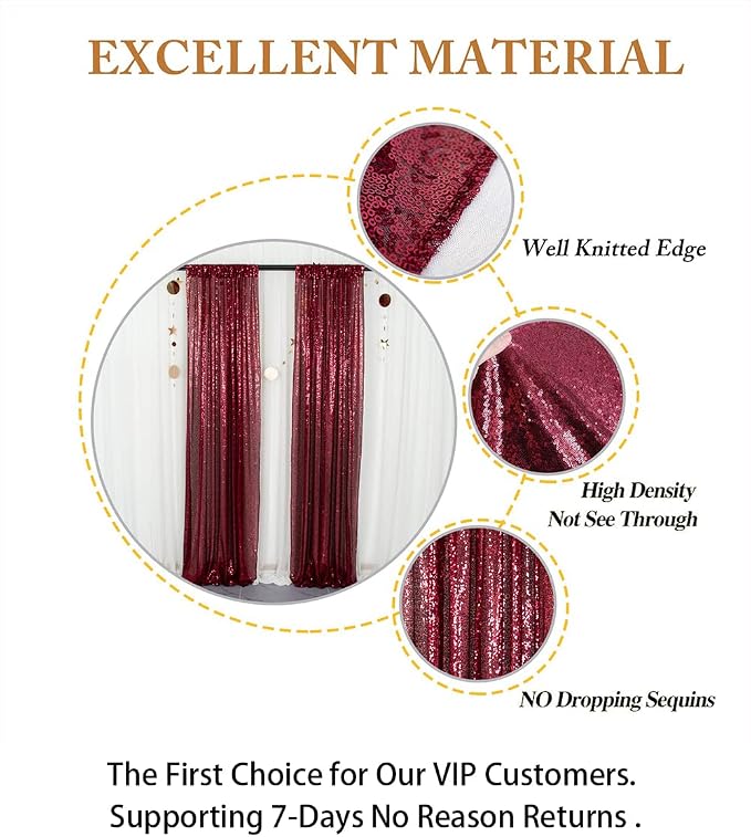 ShinyBeauty Sequin Curtains 2 Panels Burgundy 2FTx8FT Sequin Photo Backdrop - Image 5