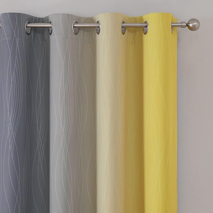 Yellow and Gray Blackout Curtains 96 Inches Long, Ombre Thermal Insulated - Image 4