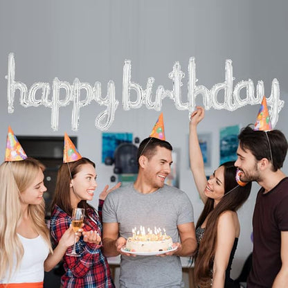 TONIFUL 16 Inch Silver Cursive Happy Birthday Balloons Banner Decorations | - Image 6