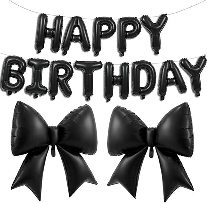 Vuzvuv Black Happy Birthday Balloons, 38 Inches Huge Bow Aluminum Foil Balloons by Vuzvuv