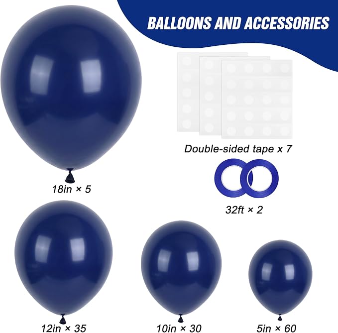 RUBFAC Navy Blue Balloons 129pcs Different Sizes Balloon Arch Kit | Pack of 18 - Image 2