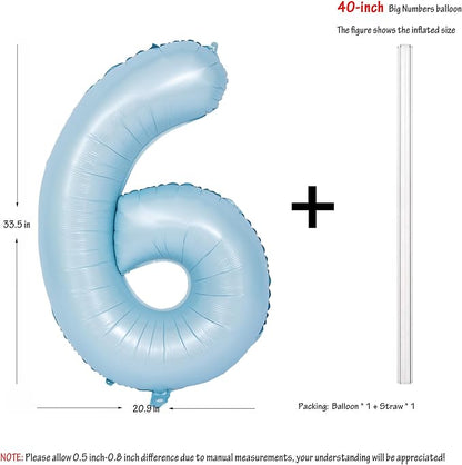 40 Inch Blue Number 6 Foil Balloon Light Blue Digital 6 Helium Balloon | - Image 2