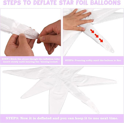 8 Pcs White Star Balloons, 27/22 inch One-Piece Explosion Balloons Aluminum - Image 3