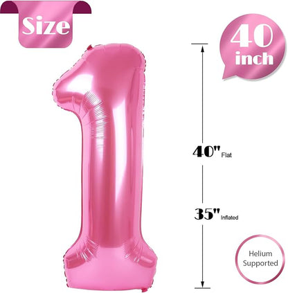 Pink Number 1 Balloon 40 Inch, 1st Birthday Party Decorations Men Women | Foil - Image 6