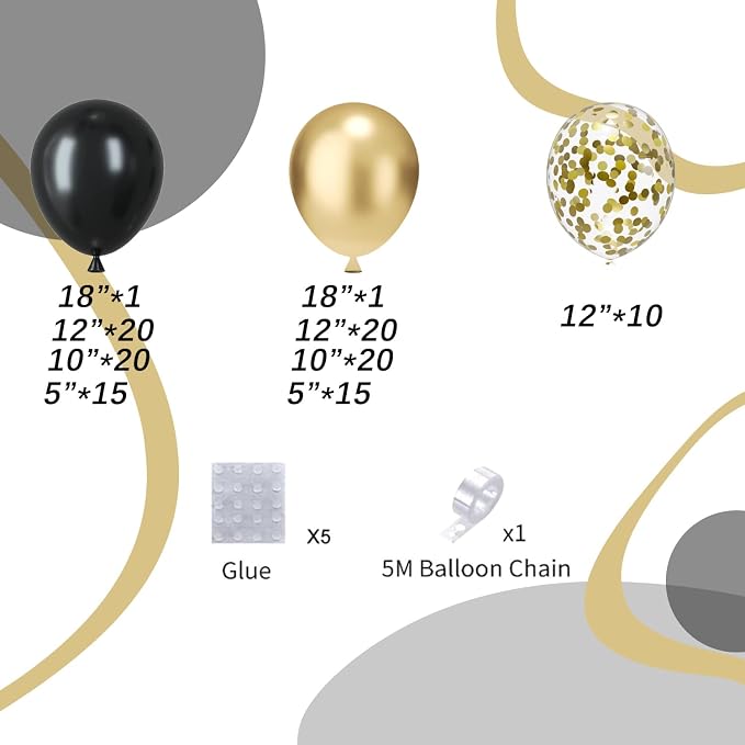 Black and Gold Balloons Arch Garland Kit - Image 2