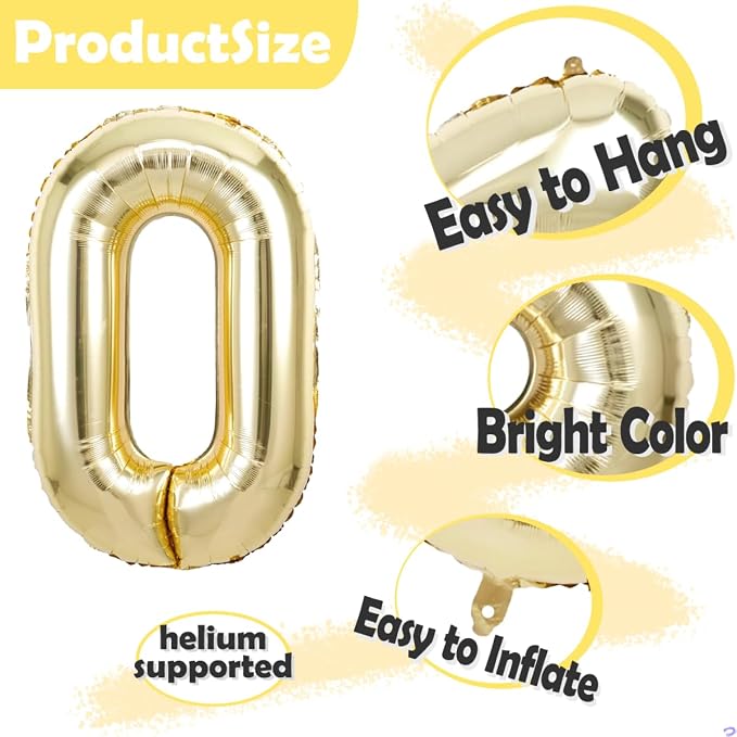 Light Gold 80 Balloon Numbers, 40 Inch Large 80th Birthday Balloons, Helium - Image 3