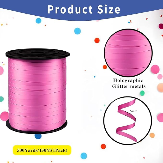 500Yard Premium Pink Curling Ribbon Balloon String, 3/16" - Image 2