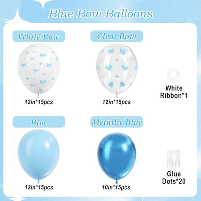 60pcs Blue Bow Balloons 12inch, Metallic Blue White Clear Bow Balloons - Image 2