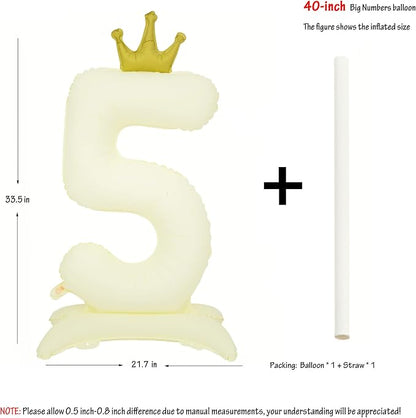Standing White Crown Number 5 Balloon 40In Retro White Crown 5 Balloon | - Image 2
