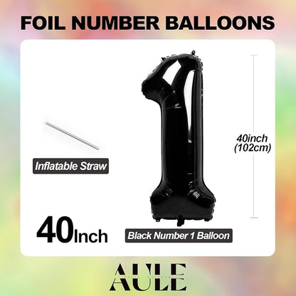 AULE 40 Inch Black Number Balloon 17 Foil 0-9 Birthday Big Numbers | Birthday - Image 3