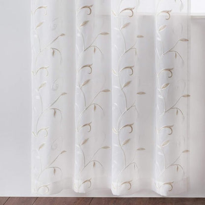 White Sheer Curtains Beige Embroidered Leaves 2 Panels 54Wx96L | Light - Image 7