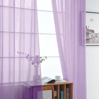 SpaceDresser Lavender Sheer Curtains 4 Panels Rod Pocket Semi-Sheer Curtain 108 - Image 4