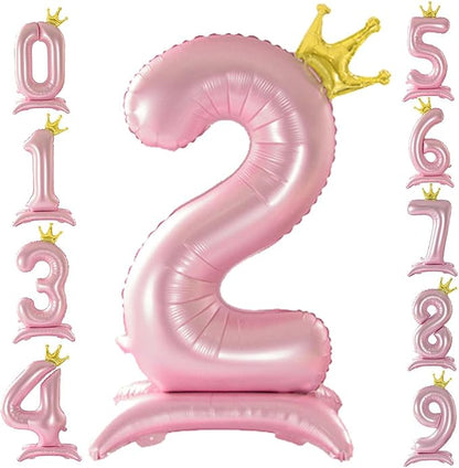 42 Inch Crown Pink Number Balloon, Number 2 Balloon by Eoopoon
