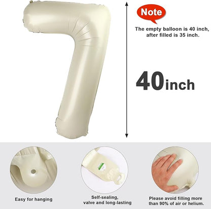 7 Balloon Numbers Birthday Decorations, 40In Cream Balloons - Image 5