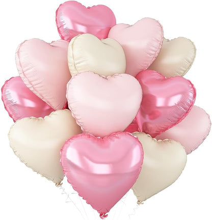 Pink White Heart Balloons, 18Inch Sand White Helium Balloon by Adorely