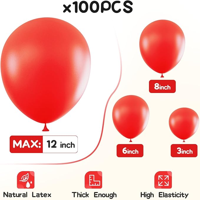 EMART Red Balloons 12 Inch 100pcs, Latex Balloons - Image 2