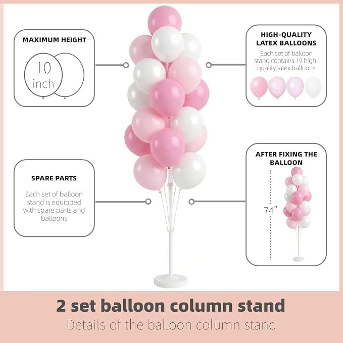 HIINS Baby Pink Chrome Balloon Column Kit Set of 2 - Image 3