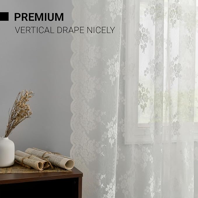 Kotile Ivory Floral Lace Curtains - Image 5