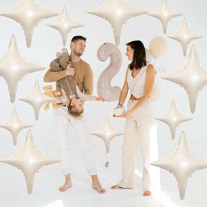 Cream White Star Balloons, 26Inch and 10Inch Sand White Quadrangle Helium - Image 3