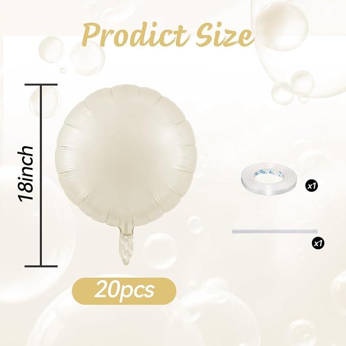 20PCS Round Shaped Foil Balloons, 18 Inch Round Foil Balloon, Ivory Sand Cream - Image 2