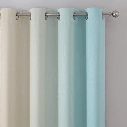 Aqua and Beige Gradient Blackout Curtains - Image 4