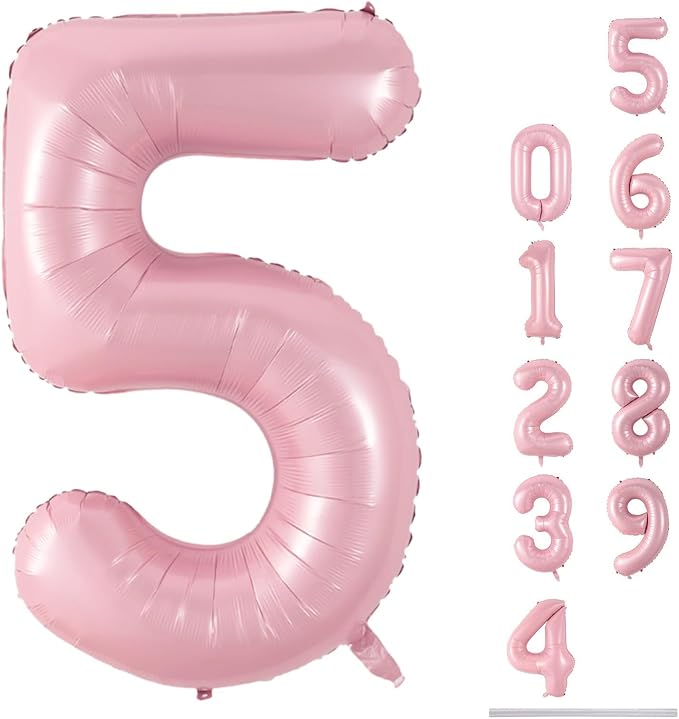 Light Pink Balloon Number 5, 40 Inch Large Self Inflating Foil Number Balloons by Lingqiang