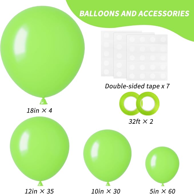 RUBFAC Lime Green Balloons Different Sizes Neon Green Balloon Arch 129pcs | - Image 2