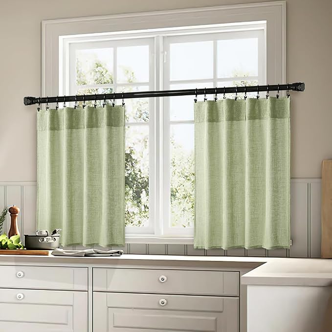 MIULEE Sage Green Kitchen Curtains 24 Inches Length 2 Panels Farmhouse | Soft - Image 3